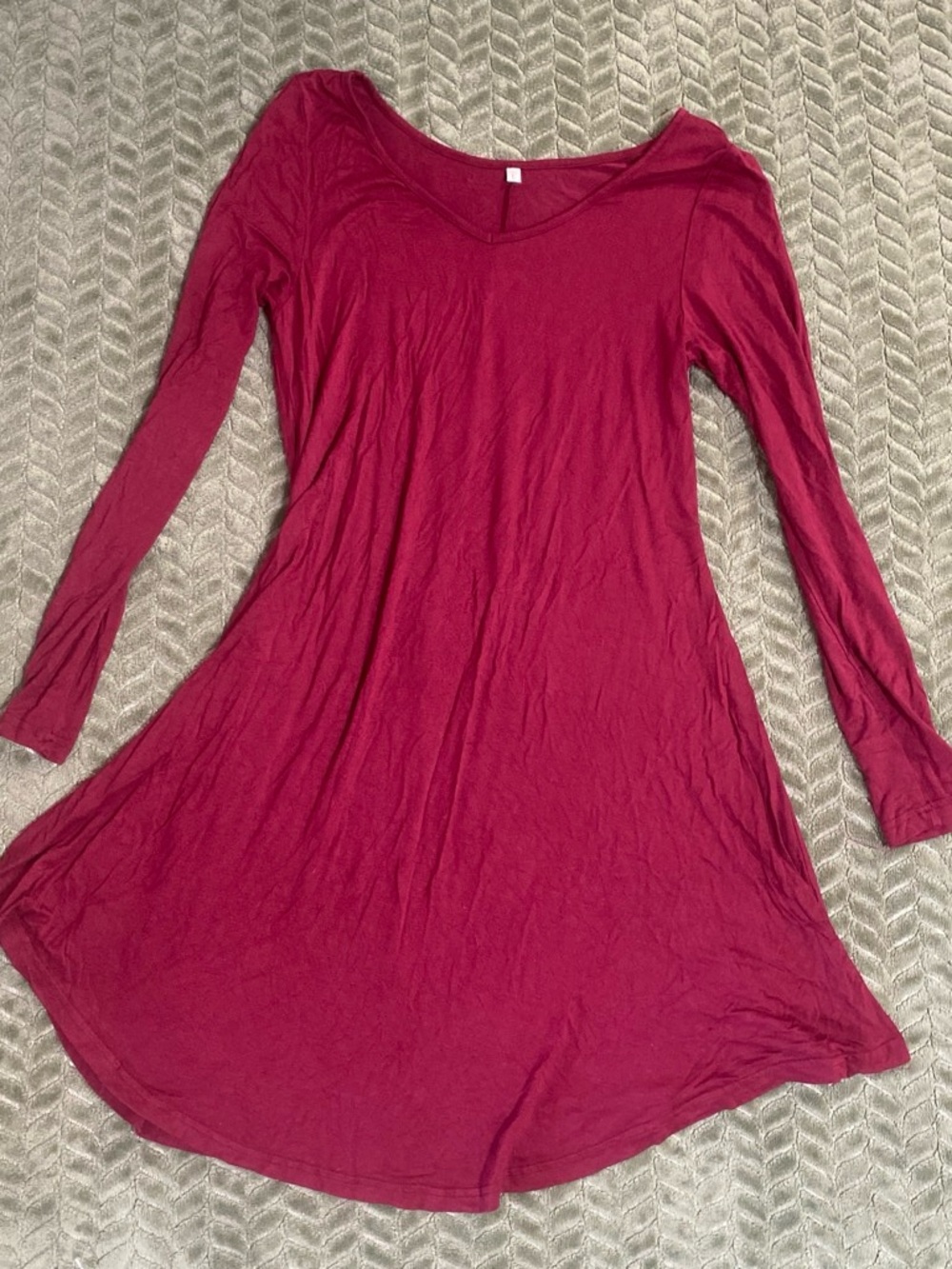 Long Sleeve Swing Tunic Dress - Wine Lg